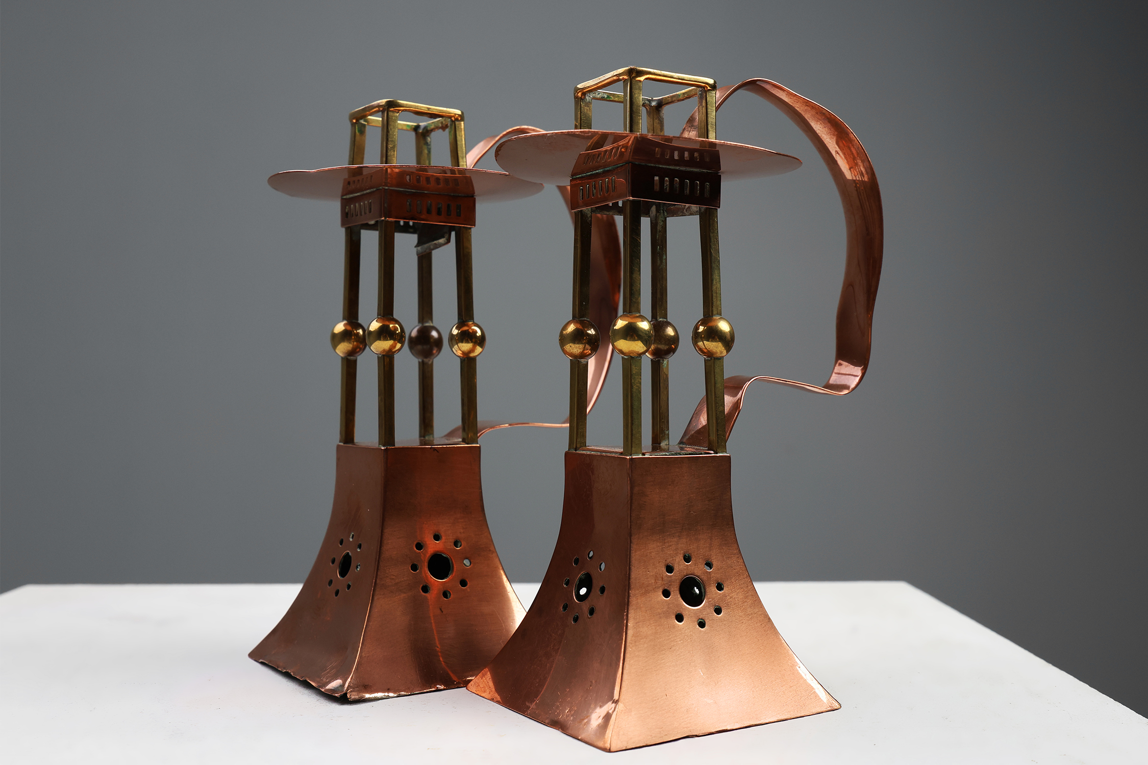 Pair of copper Table Candlesticks by Carl Deffner, Germany ca 1910thumbnail